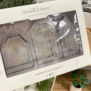 Hearth & Hand Magnolia Decorative Glass & Brass Christmas Houses (Set of 3)